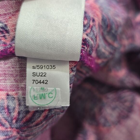 Loft Linen Blend Dress Fuchsia Leaf Print Ruffle Hem Medium - Picture 8 of 9